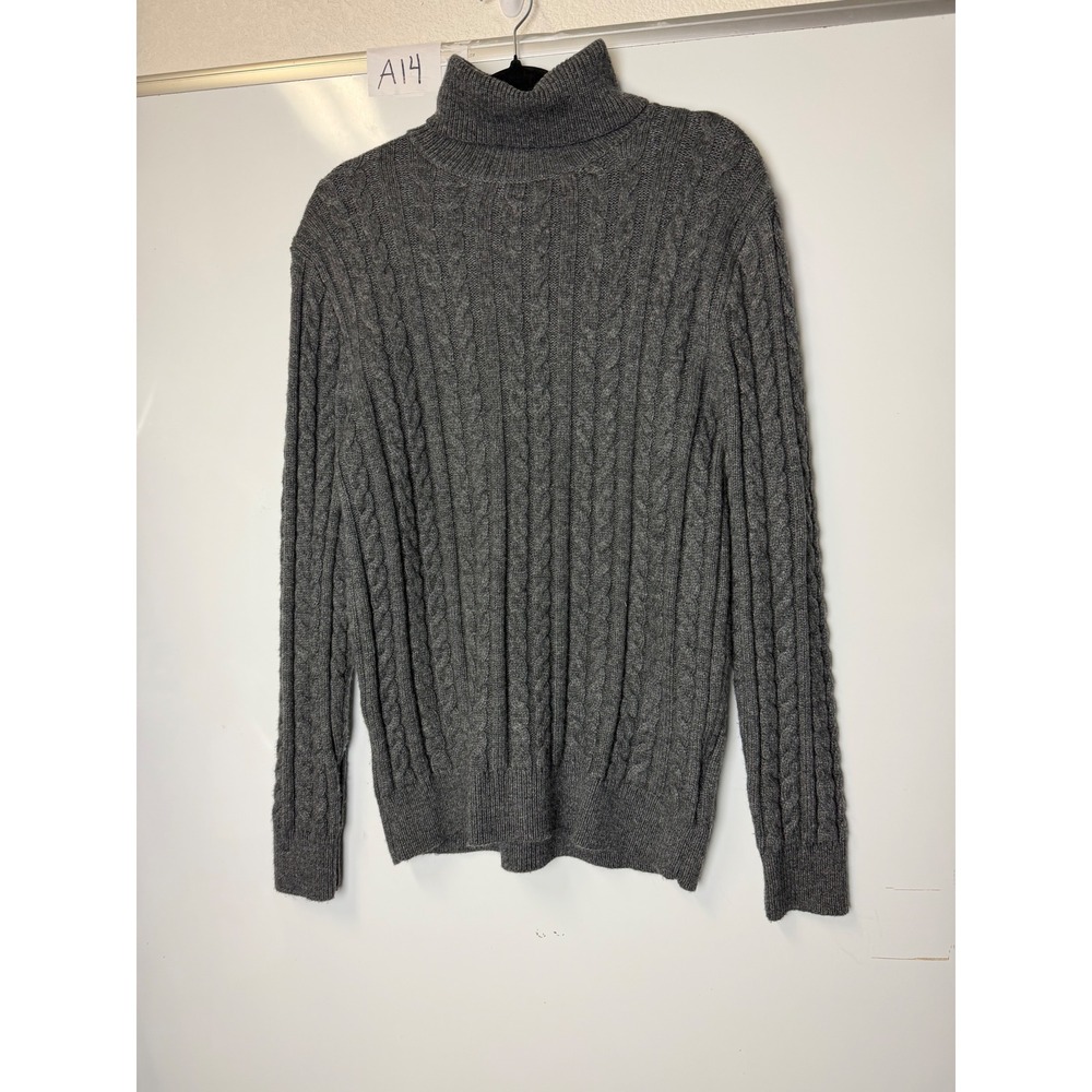 J. Crew Mens Cable Knit Turtleneck Sweater Gray Pullover Long Sleeve